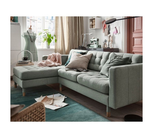 Sofa 3-osobowa, z szezlongiem/Gunnared jasnozielony/drewno LANDSKRONA 692.726.87