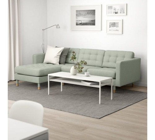 Sofa 3-osobowa, z szezlongiem/Gunnared jasnozielony/drewno LANDSKRONA 692.726.87