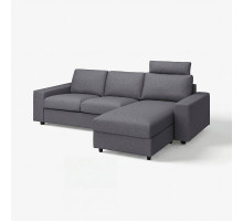 Sofa 3-osobowa z szezlongiem, z zagłówkiem z szerokimi podłokietnikami/Gunnared średnioszary VIMLE 694.012.98
