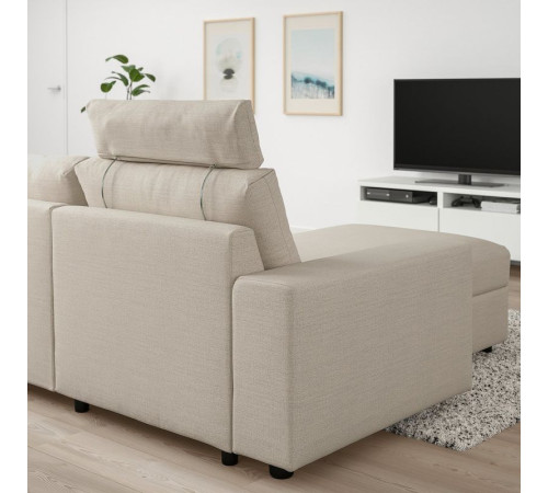Sofa 3-osobowa z szezlongiem, z zagłówkiem z szerokimi podłokietnikami/Gunnared beżowy VIMLE 694.013.02
