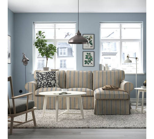 Sofa 3-osobowa z szezlongiem, Karlshov beżowy/wielokolorowy EKTORP 695.090.34