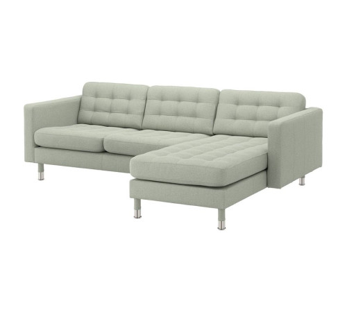 Sofa 3-osobowa, z szezlongiem/Gunnared jasnozielony/metal LANDSKRONA 792.726.82