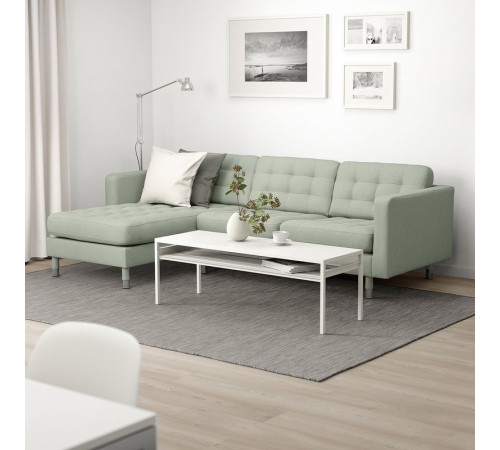 Sofa 3-osobowa, z szezlongiem/Gunnared jasnozielony/metal LANDSKRONA 792.726.82
