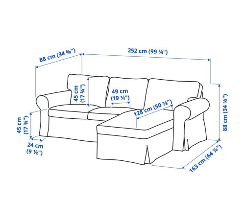 Sofa 3-osobowa, z szezlongiem/Tallmyra jasnozielony EKTORP 794.305.49