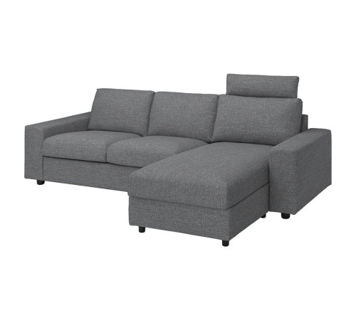 Sofa 3-osobowa z szezlongiem, z szerokimi podłokietnikami z zagłówkiem/Lejde szary-czarny VIMLE 794.328.12