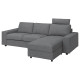 Sofa 3-osobowa z szezlongiem, z szerokimi podłokietnikami z zagłówkiem/Lejde szary-czarny VIMLE 794.328.12