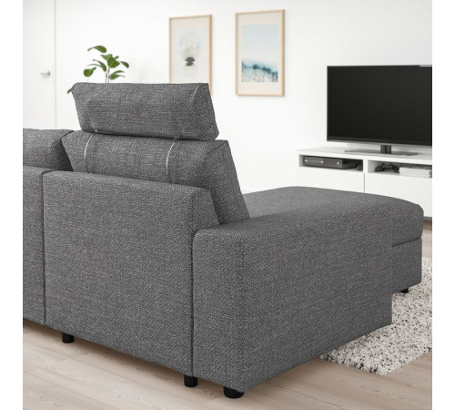 Sofa 3-osobowa z szezlongiem, z szerokimi podłokietnikami z zagłówkiem/Lejde szary-czarny VIMLE 794.328.12