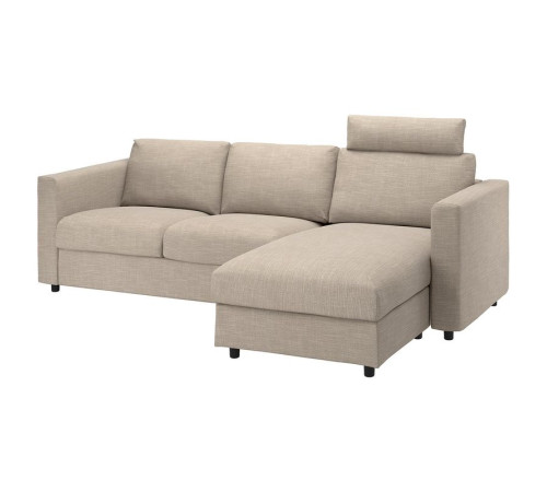 Sofa 3-osobowa, z szezlongiem z zagłówkiem/Hillared beżowy VIMLE 794.342.79