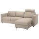 Sofa 3-osobowa, z szezlongiem z zagłówkiem/Hillared beżowy VIMLE 794.342.79