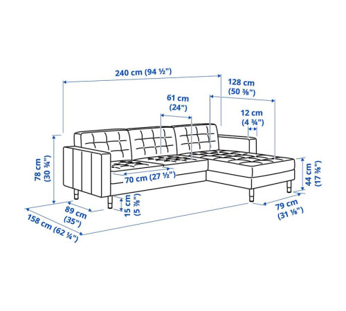 Sofa 3-osobowa, z szezlongiem/Gunnared ciemnoszar/metal LANDSKRONA 892.726.67