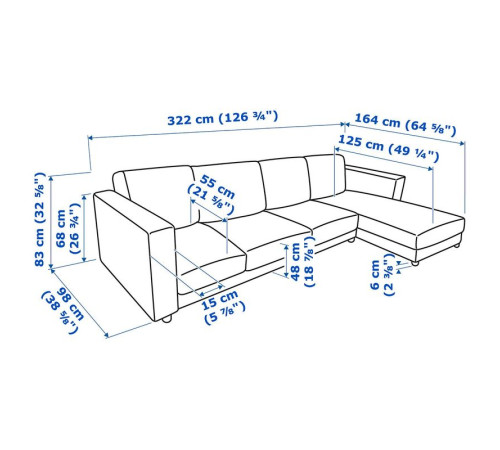Sofa 4-osobowa, z szezlongiem/Lejde czerwony/brązowy VIMLE 894.343.92