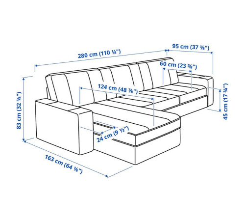 Sofa 3-osobowa, z szezlongiem/Grann/Bomstad czarny KIVIK 894.431.84
