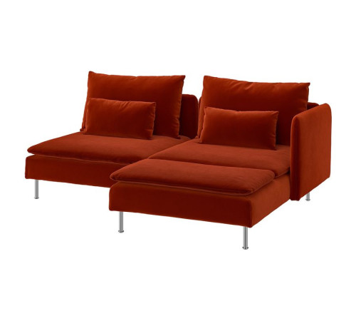Sofa 2-osobowa, z szezlongiem z podłokietnikiem/Alhamn głęboki pomarańczowo-czerwony SÖDERHAMN 896.222.65