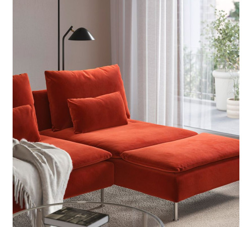 Sofa 2-osobowa, z szezlongiem z podłokietnikiem/Alhamn głęboki pomarańczowo-czerwony SÖDERHAMN 896.222.65