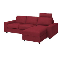 Sofa 3-osobowa z szezlongiem, z szerokimi podłokietnikami z zagłówkiem/Lejde czerwony/brązowy VIMLE 994.328.11