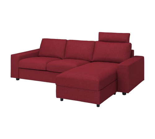 Sofa 3-osobowa z szezlongiem, z szerokimi podłokietnikami z zagłówkiem/Lejde czerwony/brązowy VIMLE 994.328.11