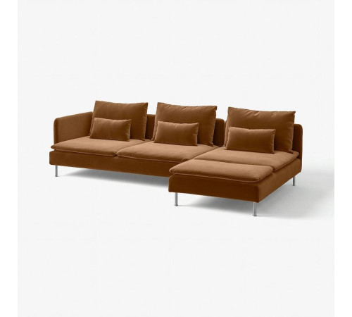 Sofa 4-osobowa z szezlongiem, i otwarty koniec/Alhamn ciemny żółto-brązowy SÖDERHAMN 996.216.61