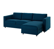Sofa 3-osobowa, rozkładana, z szezlongiem/Djuparp ciemnozielononiebieski VIMLE 195.372.75