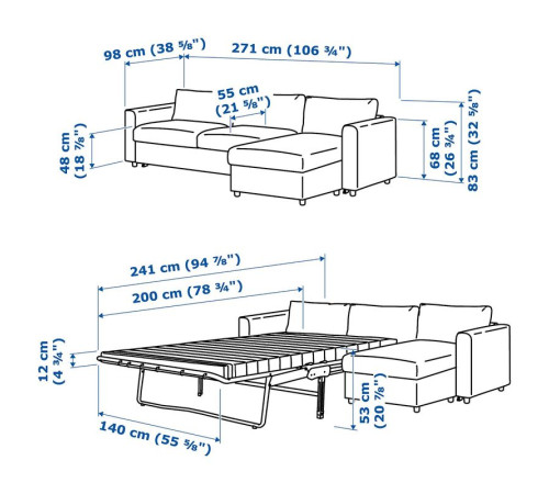 Трехместный раскладной диван с шезлонгом / Djuparp темно-серый VIMLE 695.372.73