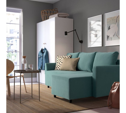 3-os sofa rozkładana z szezlongiem, Hakebo jasnoturkusowy BRISSUND 905.809.57