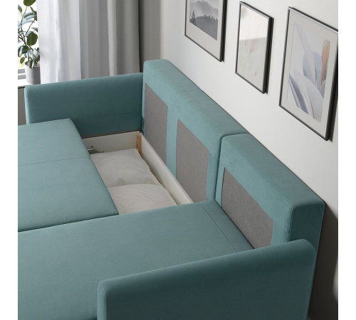 3-os sofa rozkładana z szezlongiem, Hakebo jasnoturkusowy BRISSUND 905.809.57