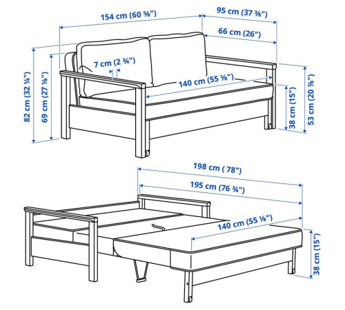 Sofa 2-osobowa, rozkładana, Naggen beżowy/sosna TORNSBORG 905.846.58