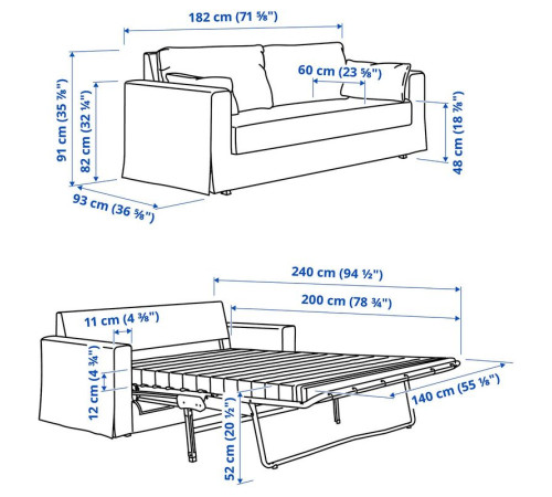 Sofa 2-osobowa, rozkładana, Gransel szary HYLTARP 995.148.59