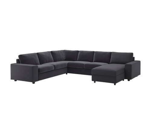 Narożna sofa rozkł. 5o z szezl, z szerokimi podłokietnikami/Djuparp ciemnoszary VIMLE 095.372.47