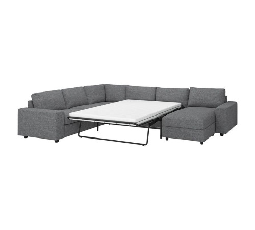 Narożna sofa rozkł. 5o z szezl, z szerokimi podłokietnikami/Lejde szary-czarny VIMLE 195.372.80