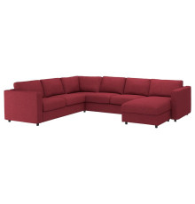 Narożna sofa rozkł, 5-os, z szezlongiem/Lejde czerwony/brązowy VIMLE 195.375.48
