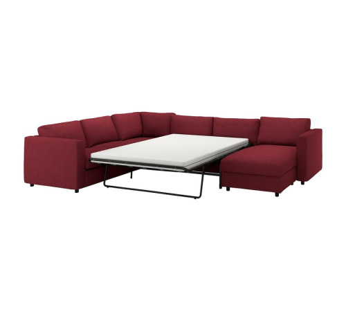 Narożna sofa rozkł, 5-os, z szezlongiem/Lejde czerwony/brązowy VIMLE 195.375.48