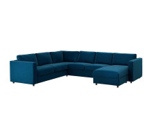 Narożna sofa rozkł, 5-os, z szezlongiem/Djuparp ciemnozielononiebieski VIMLE 295.372.51