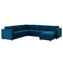 Narożna sofa rozkł, 5-os, z szezlongiem/Djuparp ciemnozielononiebieski VIMLE 295.372.51