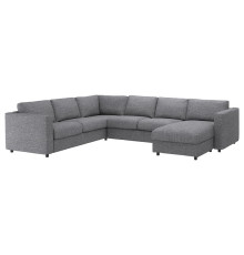 Narożna sofa rozkł, 5-os, z szezlongiem/Lejde szary-czarny VIMLE 995.372.81