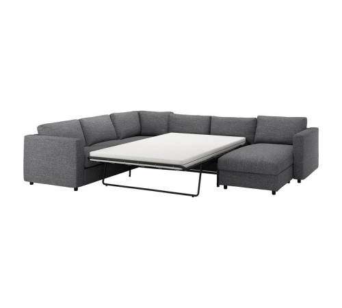 Narożna sofa rozkł, 5-os, z szezlongiem/Lejde szary-czarny VIMLE 995.372.81