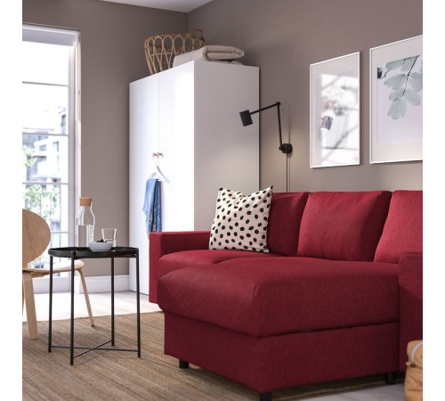 3-os sofa rozkładana z szezlongiem, z szerokimi podłokietnikami/Lejde czerwony/brązowy VIMLE 195.375.53