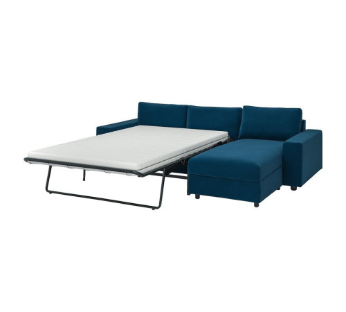 3-os sofa rozkładana z szezlongiem, z szerokimi podłokietnikami/Djuparp ciemnozielononiebieski VIMLE 295.372.70