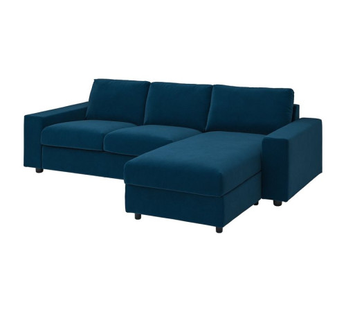 3-os sofa rozkładana z szezlongiem, z szerokimi podłokietnikami/Djuparp ciemnozielononiebieski VIMLE 295.372.70