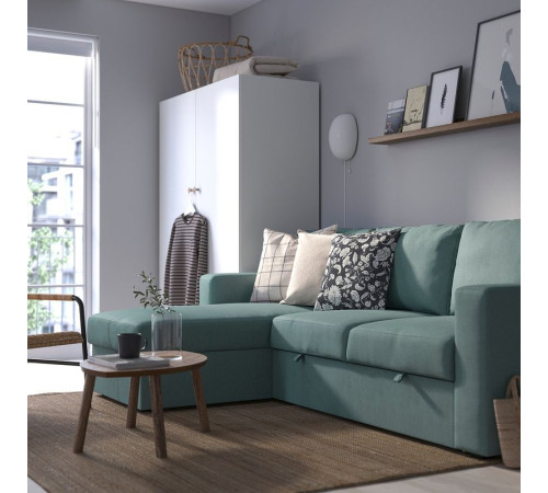 3-os sofa rozkładana z szezlongiem, Tibbleby jasny szaroturkusowy BÅRSLÖV 805.308.16
