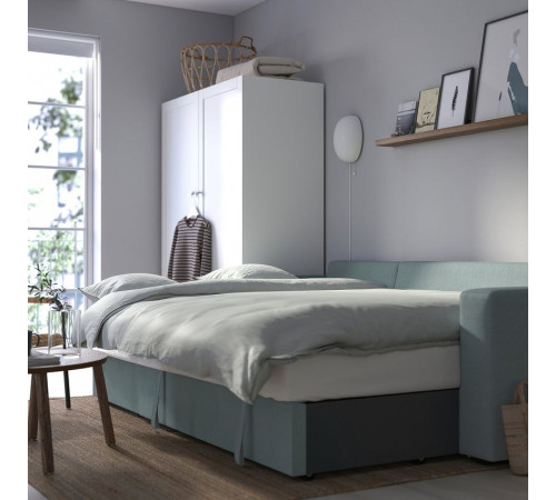 3-os sofa rozkładana z szezlongiem, Tibbleby jasny szaroturkusowy BÅRSLÖV 805.308.16