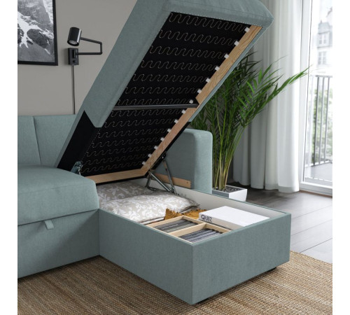 3-os sofa rozkładana z szezlongiem, Tibbleby jasny szaroturkusowy BÅRSLÖV 805.308.16