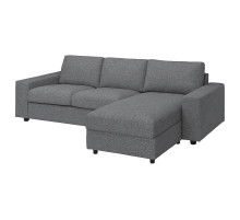 3-os sofa rozkładana z szezlongiem, z szerokimi podłokietnikami/Lejde szary-czarny VIMLE 895.372.91