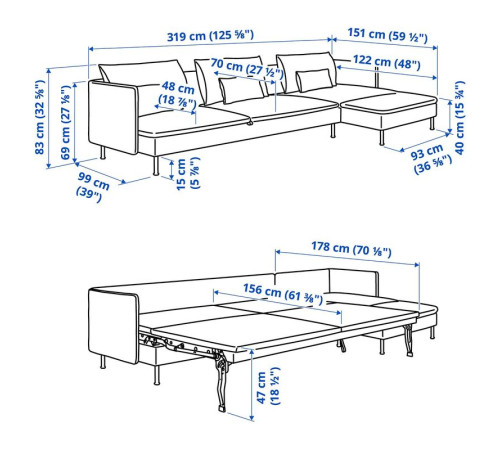 4-osobowa sofa rozkładana, z szezlongiem/Fridtuna ciemny szaroniebieski SÖDERHAMN 896.213.79