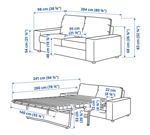 Sofa 2-osobowa, rozkładana, z szerokimi podłokietnikami/Gunnared średnioszary VIMLE 295.452.51
