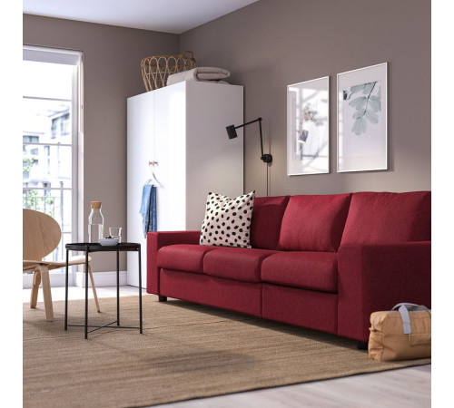 Sofa 3-osobowa, rozkładana, z szerokimi podłokietnikami/Lejde czerwony/brązowy VIMLE 695.375.55