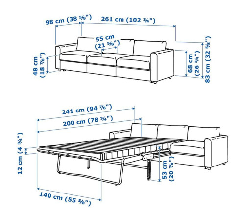 Sofa 3-osobowa, rozkładana, Grann/Bomstad czarny VIMLE 894.773.72