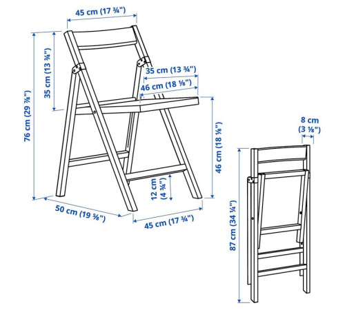 Stół i 2 składane krzesła, sosna/niebieski/czarny czerwony IKEA PS 2026 196.343.75