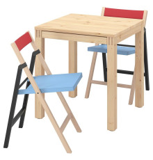 Stół i 2 składane krzesła, sosna/niebieski/czarny czerwony IKEA PS 2026 196.343.75