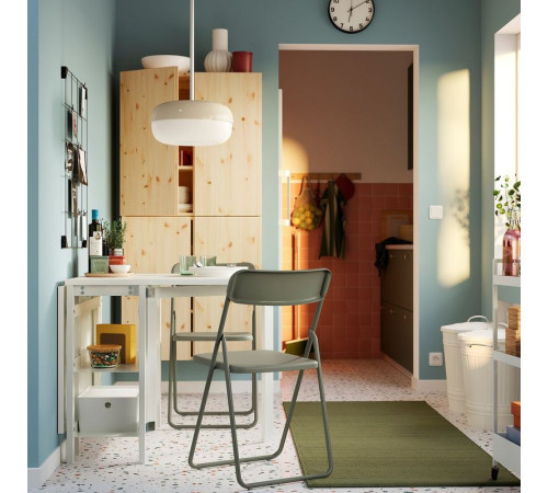Stół i 2 składane krzesła, stół z opuszczanym blatem biały/zielony VIHALS / VIHALS 795.902.55