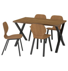 Stół i 4 krzesła, orzech w kształcie litey X czarnoszary/okleina orzechowa z profilowanego metalu/czarnoszary SKÅLSTA 096.089.99